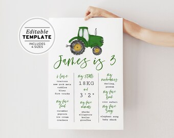 Green Tractor Kids Birthday Milestone Poster | EDITABLE TEMPLATE, Printable #058