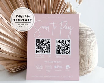 Payment Sign Template, Scan to Pay Sign, Scan to Pay Template, Cash App Sign, Printable Template #051 #043 Blush Minimalist