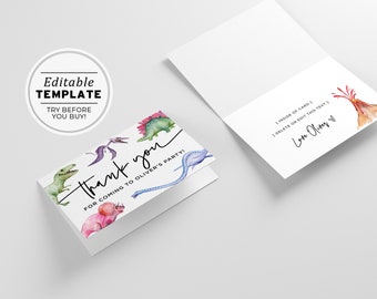 Dino Island Dinosaur Theme Thank You Card, Printable | EDITABLE TEMPLATE #046