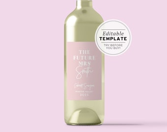 Blush Minimalist Bridal Shower Wine Label Template | PRINTABLE TEMPLATE #035