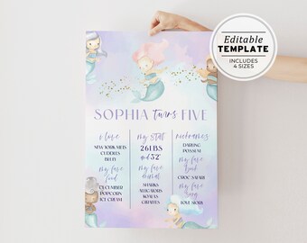 Coralia Mermaid Watercolor Birthday Milestone Poster | EDITABLE TEMPLATE, Printable #084