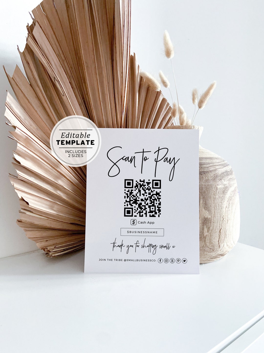 Juliette Minimalist Payment Sign Template, Scan to Pay Sign, Scan to ...