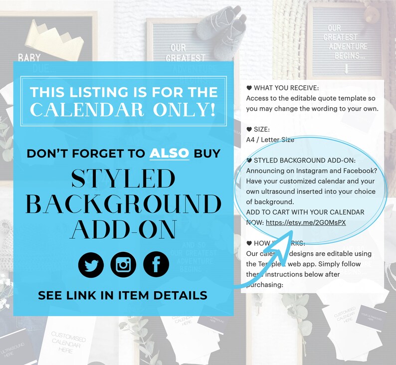 Download The Gwen Pregnancy Announcement Calendar EDITABLE TEMPLATE | Etsy