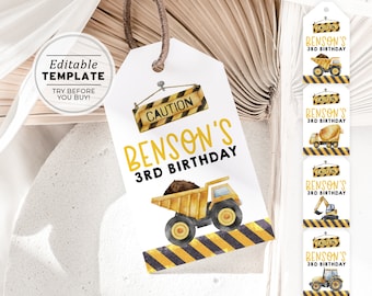 Construction Birthday Party Favor Tag, Builder Birthday Party Thank you Tags, Digger Birthday Party, Printable Editable Template #109 Benson