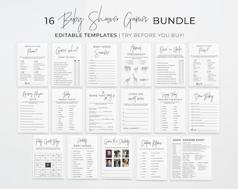 Baby Shower Games, Baby Shower Party Games Bundle, Baby Shower Activities, Digital Download, Printable Editable Template #004 Juliette