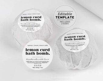 Minimalist Bath Bomb Custom Packaging and Label Template - 2 Sizes | EDITABLE TEMPLATE #055 #043 Mr White