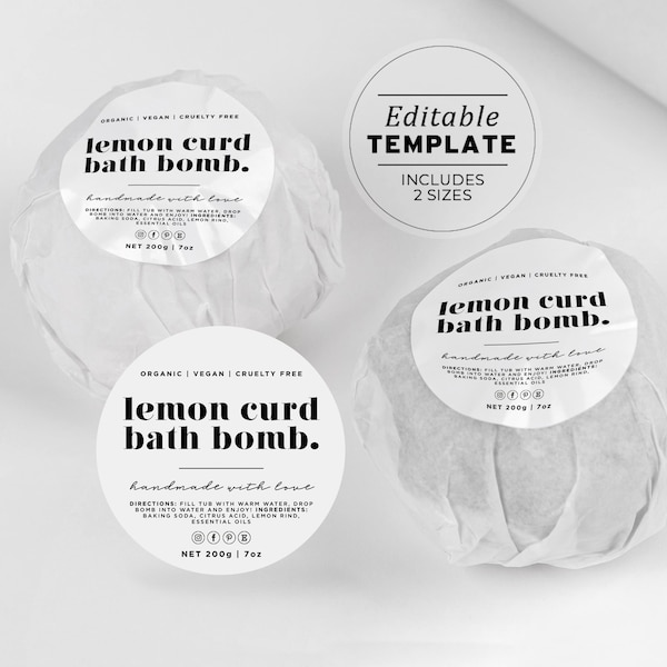 Minimalist Bath Bomb Custom Packaging and Label Template - 2 Sizes | EDITABLE TEMPLATE #055 #043 Mr White