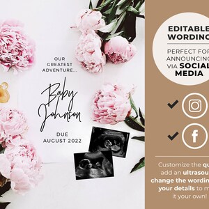 Anuncio de embarazo de Faye Cita plana en redes sociales, imprimible, TEMPALTE EDITABLE