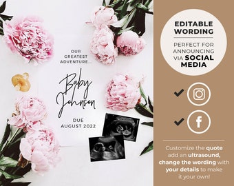 Faye Pregnancy Announcement Social Media Flatlay Quote, Printable, EDITABLE TEMPALTE