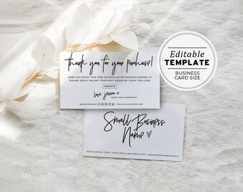 Juliette Minimalist Thank You Business Card Template, Business Card Size, Discount Code Card Printable | EDITABLE TEMPLATE #050 #043
