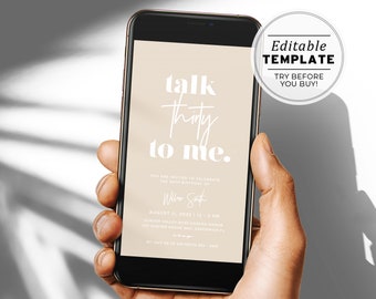 Talk Thirty To Me Minimalist 30th Birthday Party Digital e-Invite Template | EDITABLE TEMPLATE #047 Scandi Minimalist