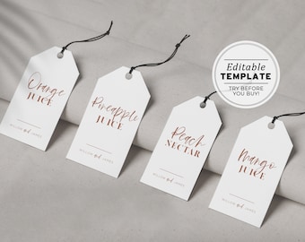 Mimosa Bar Labels, Minimalist Mimosa Juice Tags, Mimosa Bar Bottle Labels, Juice Carafe Tags, Printable Editable Template #045 Ceramica