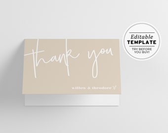 Scandi Wedding Thank You Card, Minimalist Bridal Shower Thank You Card, Printable Baby Shower Thank You Card Template #047