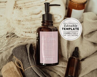 Blush Minimalist Custom Label Template - 3 Sizes: 2" x 3.5"/4"/4.5" with Ingredients | EDITABLE TEMPLATE #051 #043