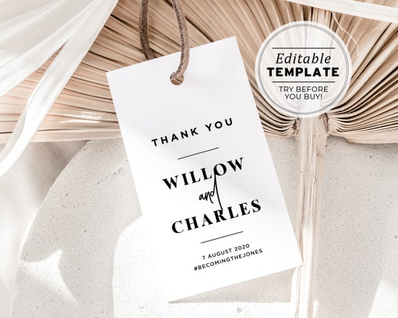 Editable Wedding Thank You Tags Printable Bridal Shower Favor - Etsy