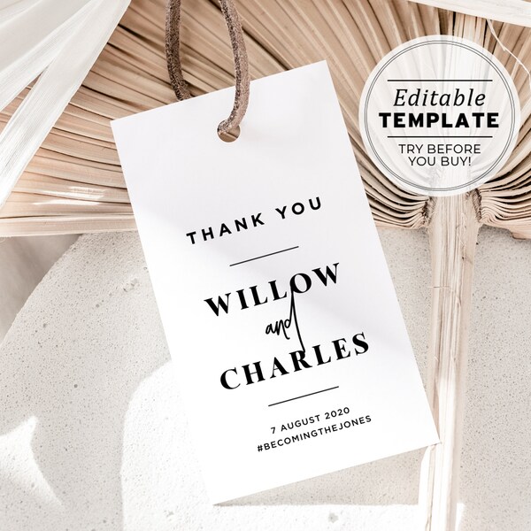 Editable Wedding Thank You Tags, Printable Bridal Shower Favor Tag, Minimalist Baby Shower Gift Tags | EDITABLE TEMPLATE