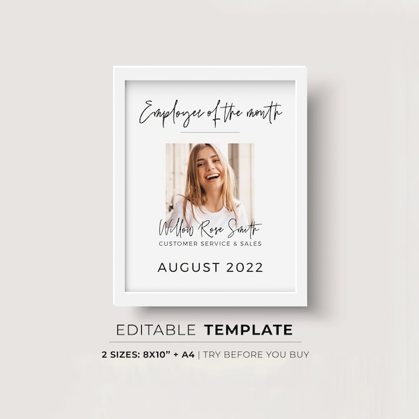 Willow Minimalist Employee of the Month Template, Employee Recognition | EDITABLE TEMPLATE #054 #043