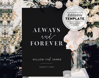 Always and Forever Willow Minimalist Wedding Welcome Sign, Engagement Celebration, Editable Welcome Sign, Edit & Print, Printable #028