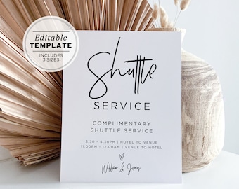 Juliette Minimalist Wedding Shuttle Service Sign | PRINTABLE EDITABLE TEMPLATE #004