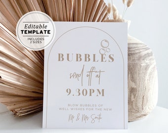 Wedding Bubbles Send Off Sign, Nue Arch Minimalist, Printable Editable Template #038