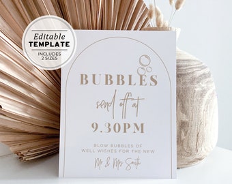 Wedding Bubbles Send Off Sign, Nue Arch Minimalist, Printable Editable Template #038