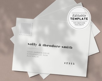 Mr White Minimalist Handwritten Style A7 Envelope Template - Front and Back | EDITABLE TEMPLATE #001