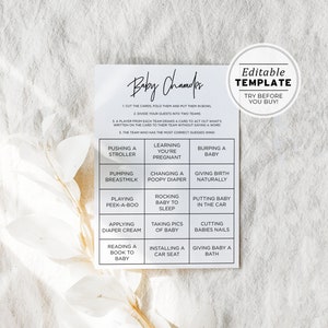 Juliette Baby Shower Charades Game, Printable Charades Cards, Baby Shower Game | EDITABLE TEMPLATE #004