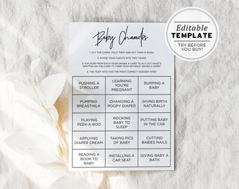 Juliette Baby Shower Charades Game, Printable Charades Cards, Baby Shower Game | EDITABLE TEMPLATE #004