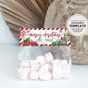 Christmas Kids Treat Bag Topper, Christmas Loot Bag Topper, Thank You Bag Topper | PRINTABLE EDITABLE TEMPLATE #091