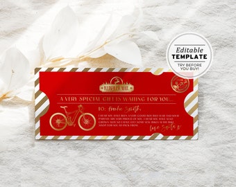 Printable New Bike Voucher from Santa Editable Template, Santa Gift Certificate | EDITABLE TEMPLATE #082