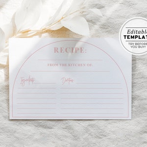 Blush Arch Recipes for the Bride and Groom Card, Advice Bridal Shower, Printable | EDITABLE TEMPLATE #037