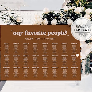 Mae Retro Wedding Seating Chart Template, Our Favorite People Seating Chart Printable | EDITABLE TEMPLATE #096