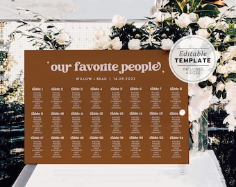 Mae Retro Wedding Seating Chart Template, Our Favorite People Seating Chart Printable | EDITABLE TEMPLATE #096