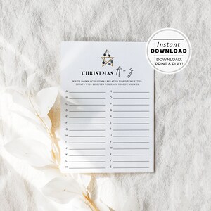 Christmas A to Z Game, Holiday A-Z Party Game, Christmas Party Game, Office Christmas Game, Family Xmas Game | INSTANT DOWNLOAD #023
