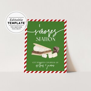Christmas S&#39;more Station Sign, S&#39;mores Bar | PRINTABLE EDITABLE TEMPLATE #093