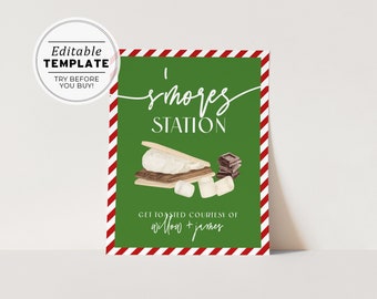 Christmas S'more Station Sign, S'mores Bar | PRINTABLE EDITABLE TEMPLATE #093