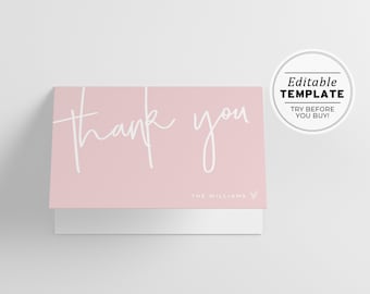 Blush Wedding Thank You Card, Minimalist Bridal Shower Thank You Card, Printable Baby Shower Thank You Card Template #035
