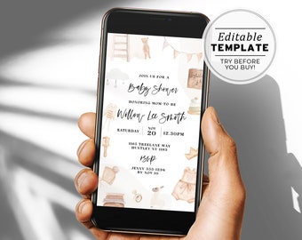 Gender Neutral Baby Shower Digital e-Invite Template | EDITABLE TEMPLATE #110 Baby Flora