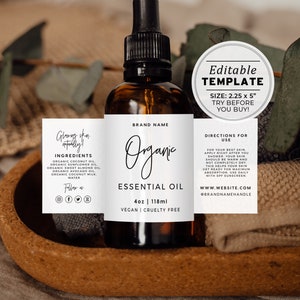 Bouteille minimaliste de 4 oz, emballage personnalisé de 118 ml, étiquette 2,25 x 5 po. | MODÈLE MODIFIABLE #050 #043 Juliette
