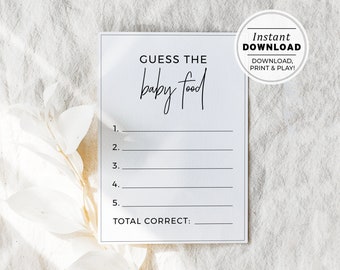 Juliette Guess the Baby Food Baby Shower Game, Minimalist Baby Food Game, Baby Shower Activity, Printable | INSTANT DOWNLOAD #004