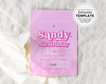 Malibu Pink Birthday Party Invite Template | EDITABLE TEMPLATE #102