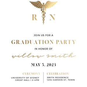 Graduation Party Invitation, Class of 2024, Graduation Invites, Doctor, Nurse, Printable Editable Template, Ellery Gold Minimalist image 5