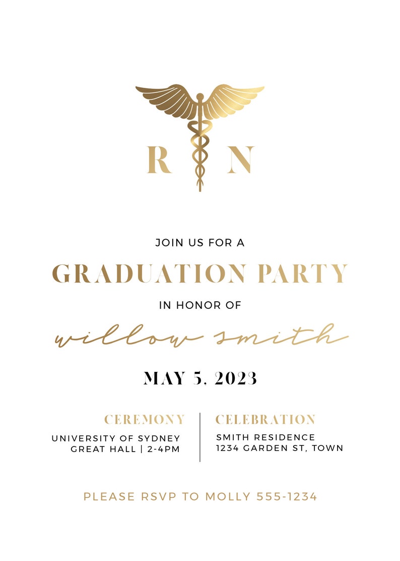 Graduation Party Invitation, Class of 2024, Graduation Invites, Doctor, Nurse, Printable Editable Template, Ellery Gold Minimalist image 5