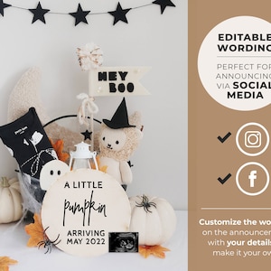 Halloween Pregnancy Announcement, Social Media, Pregnancy Due Date, Letter Board, Gender Neutral, Pregnancy Reveal, Editable Template