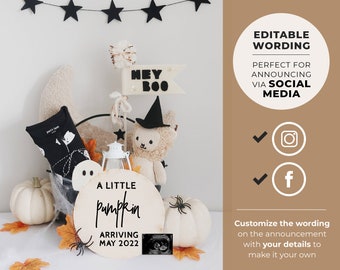 Halloween Pregnancy Announcement, Social Media, Pregnancy Due Date, Letter Board, Gender Neutral, Pregnancy Reveal, Editable Template