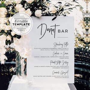 Juliette Minimalist Donut Bar Menu Sign Template, Donut Menu Template Printable, Bar Menu Printable Editable Template #004