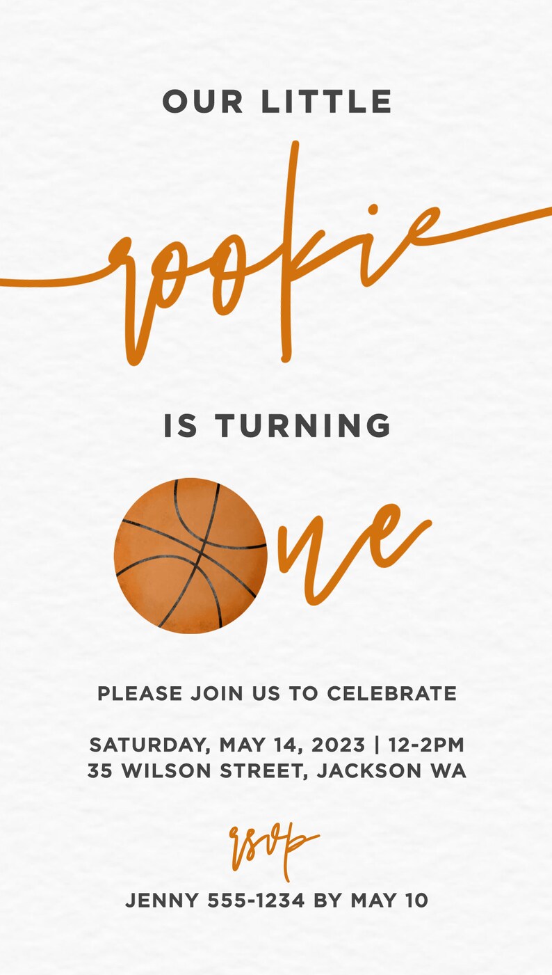 Minimalist Basketball Theme 1st Birthday Party e-Invite Template, Email, Digital Invitation EDITABLE TEMPLATE 067 image 3