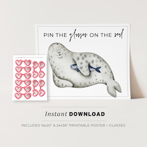 Pin the Glasses on the Seal Kids Party Game Printable Poster, Birthday Party Game, INSTANT DOWNLOAD