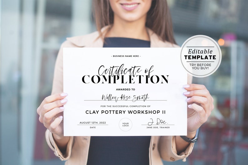 Minimalist Certificate of Completion, Certificate of Appreciation Printable EDITABLE TEMPLATE 055 043 image 7