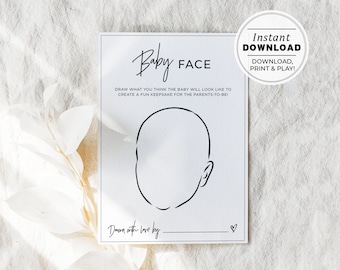 Juliette Baby Face Drawing Game, Baby Shower Game, Baby Shower Activity, Printable | INSTANT DOWNLOAD #004